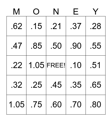 Money Bingo Card