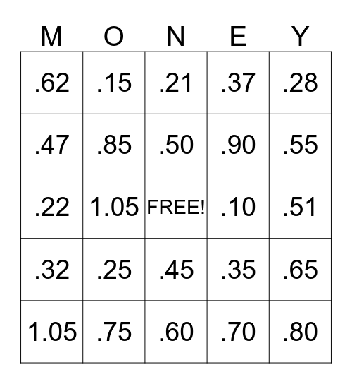 Money Bingo Card