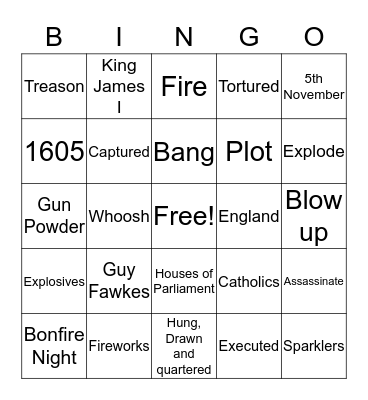 Guy Fawkes Bingo Card