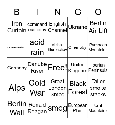 Environmental Issues in Europe and Cold War Bingo Card