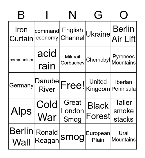 Environmental Issues in Europe and Cold War Bingo Card