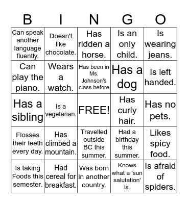 Untitled Bingo Card