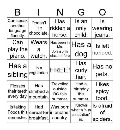 Untitled Bingo Card