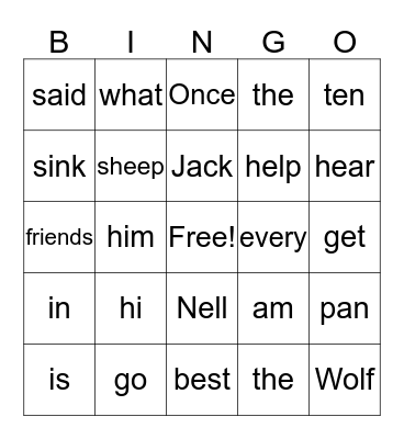 Spelling words and Jack and the Wolf Bingo Card