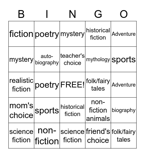 Adventure  Bingo Card