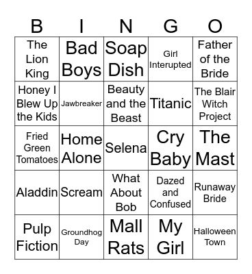 Movies from the 90's Bingo Card