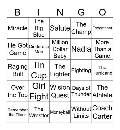 Sports Movies Bingo Card