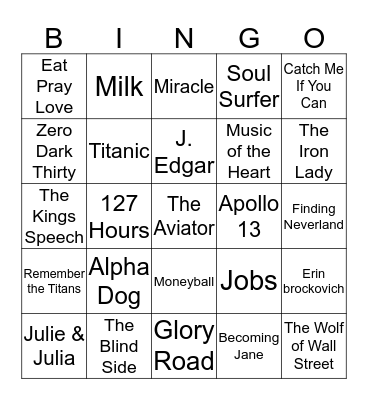 Movies Based on a True Story Bingo Card