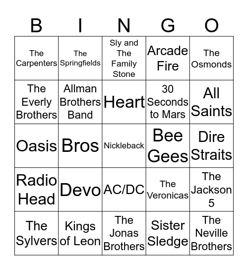 Bands with Family Members Bingo Card