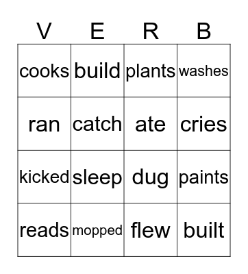 TOOTHY VERBS Bingo Card
