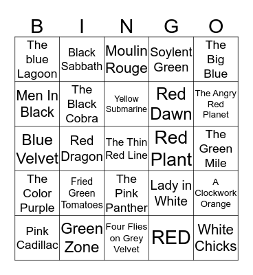 Movies with Colors in the Title Bingo Card