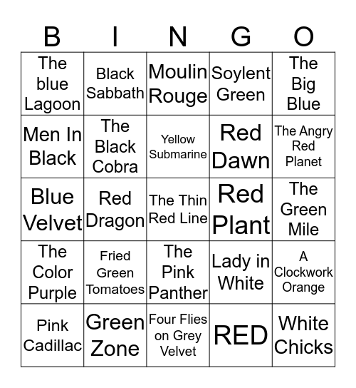 Movies with Colors in the Title Bingo Card
