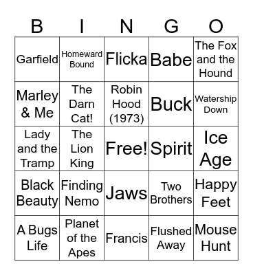 Movies about Animals Bingo Card