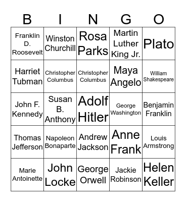 Famous People in History Bingo Card