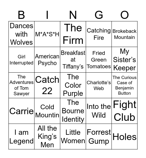 Books to Movies Bingo Card