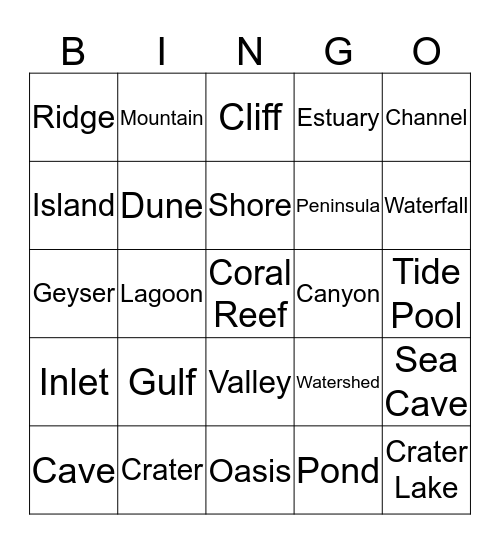 Landforms Bingo Card