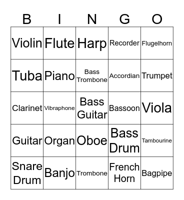 Instruments Bingo Card