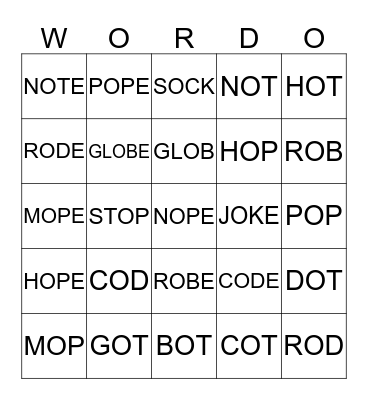 WORDO Bingo Card