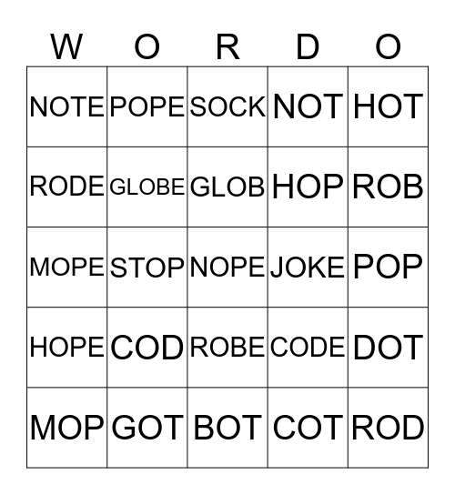 WORDO Bingo Card