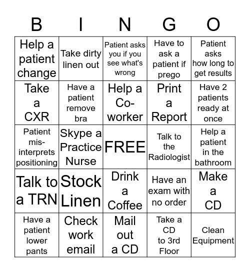 Rad Tech Week Bingo Card