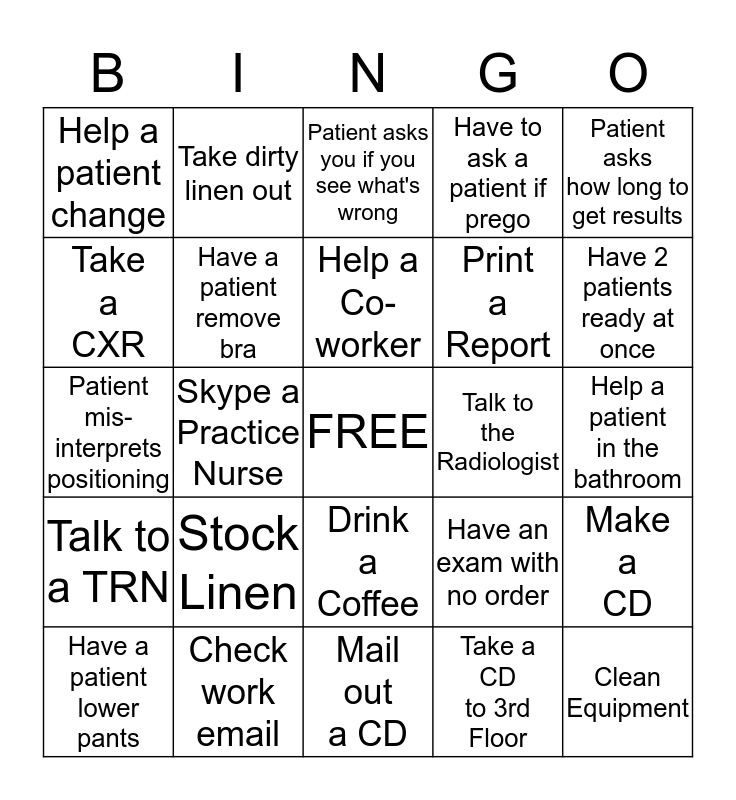 Rad Tech Week Bingo Card