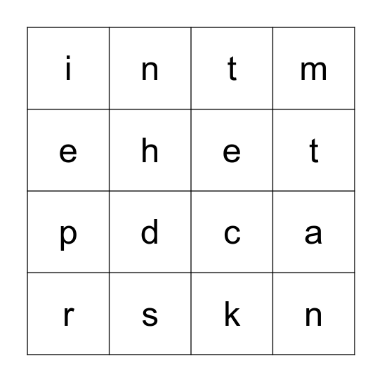Jolly Phonics Group 1 & 2 Letters Bingo Card