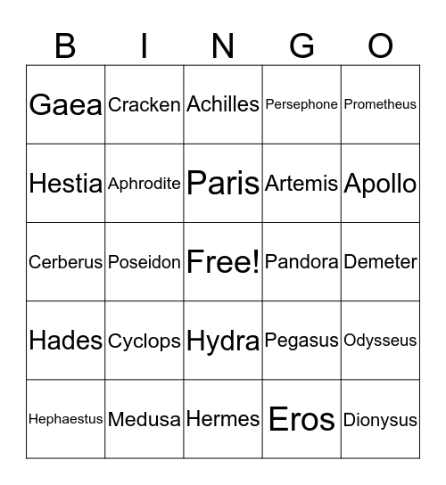 Greek Bingo Card