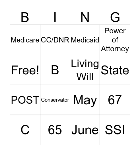 The Aging Population Bingo Card