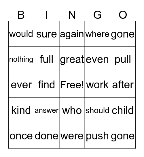 sipps words 2 Bingo Card