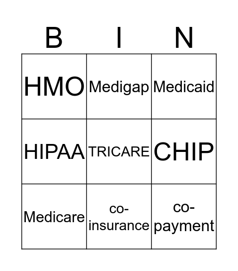 Insurance Key Terms Bingo Card