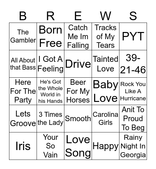 Boondocks Brews, Beats & Bingo Card