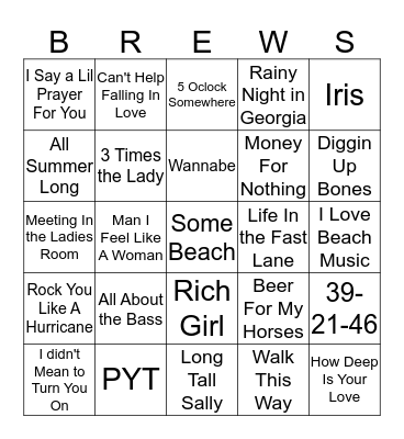 Boondocks Brews, Beats & Bingo Card