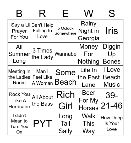 Boondocks Brews, Beats & Bingo Card