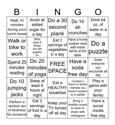USD 431 FITNESS CHALLENGE WEEK 1 Bingo Card
