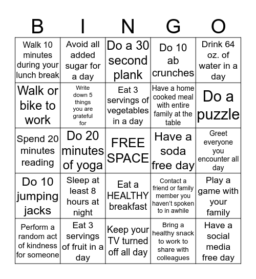 USD 431 FITNESS CHALLENGE WEEK 1 Bingo Card