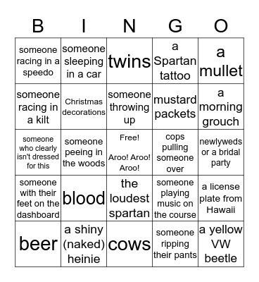 November Spartan Trip!  Bingo Card