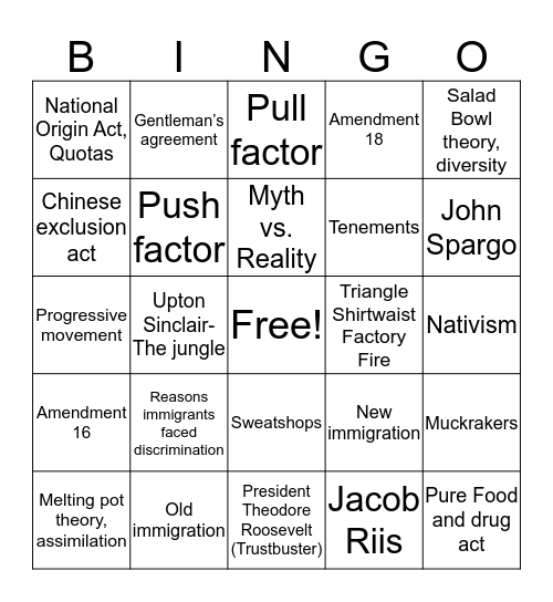 Immigration and the Growth of Cities Bingo Card