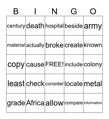 Untitled Bingo Card