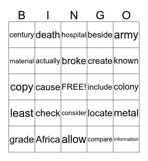 Untitled Bingo Card