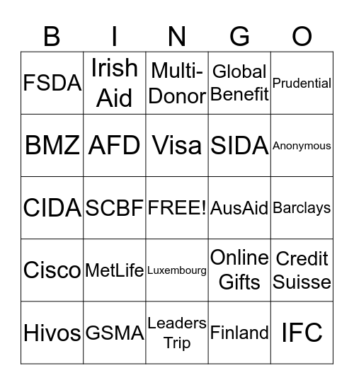 DONOR BINGO Card