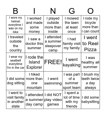 Buddy Bingo: This summer I........ Bingo Card