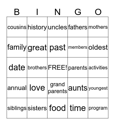 FAMILY REUNION Bingo Card