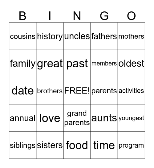 FAMILY REUNION Bingo Card