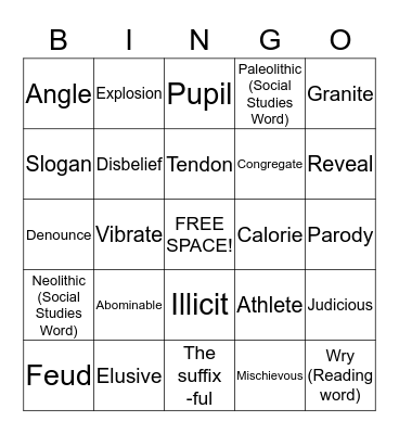 Vocabulary Victory! Bingo Card