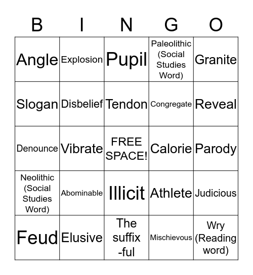 Vocabulary Victory! Bingo Card