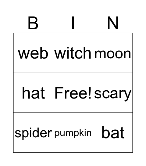 October Week 5 Site Words Bingo Card