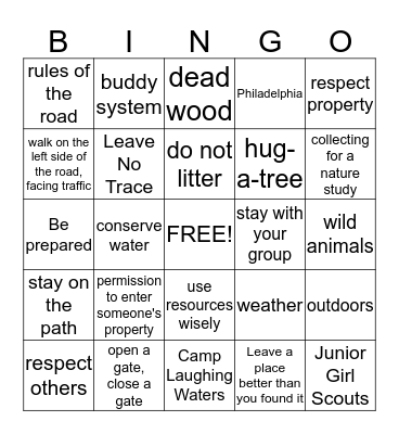 Outdoors Bingo Card