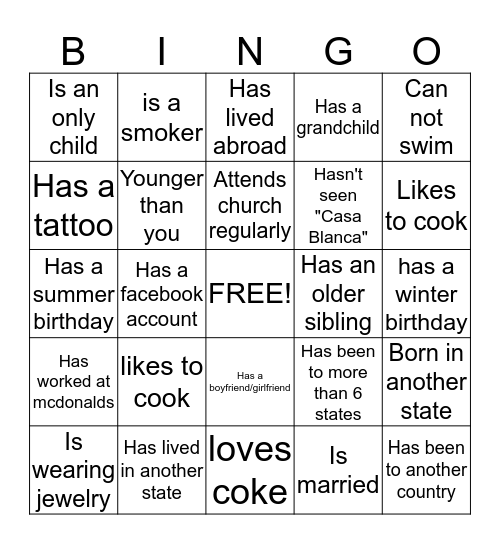houskeeping Bingo Card