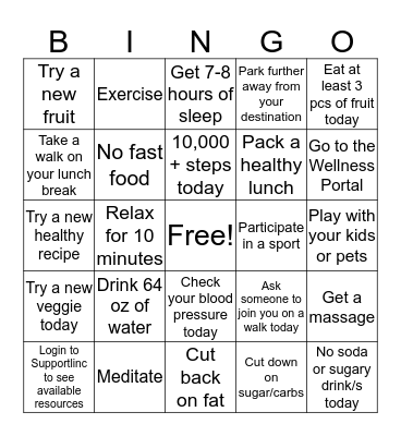 Wellness Bingo Card