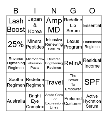 Rodan + Fields Bingo Card